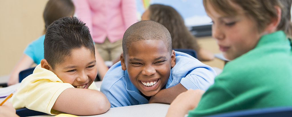 Happy students interact with each other