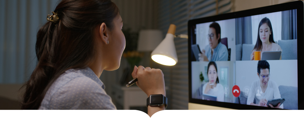 student on laptop in virtual meeting