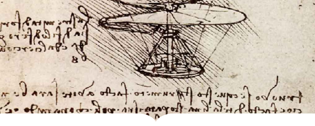 The page of Paris Manuscript B, folio 83v, that depicts Leonardo's aerial screw